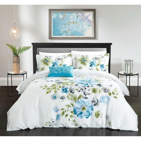 FIXTURESFIRST DS4757 Algilyn 4 Piece Large Floral Design Reversible Duvet Cover Set - Blue, King Size FI2541615